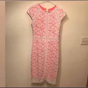 INC White/Peach Cap-Sleeve Lace Sheath Dress
